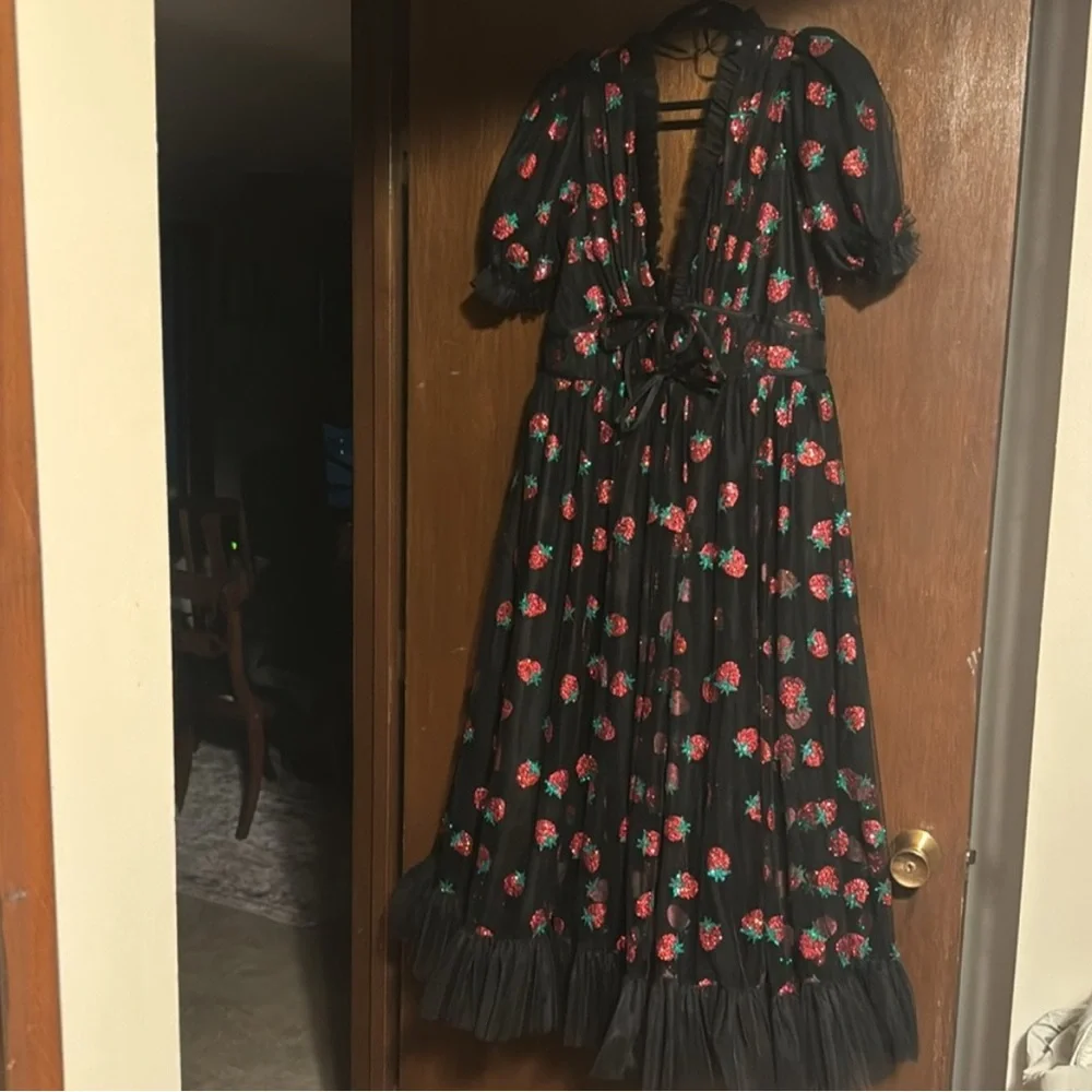 Lirika Matoshi Black Dress with Red Strawberry Print - Picture 4 of 7